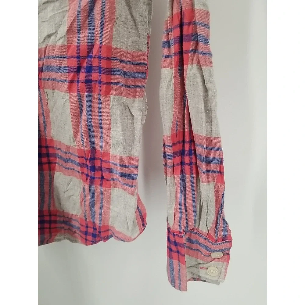 J. Crew Womens Boy Fit Plaid Button Up Shirt Small Long Sleeve Pink Gray